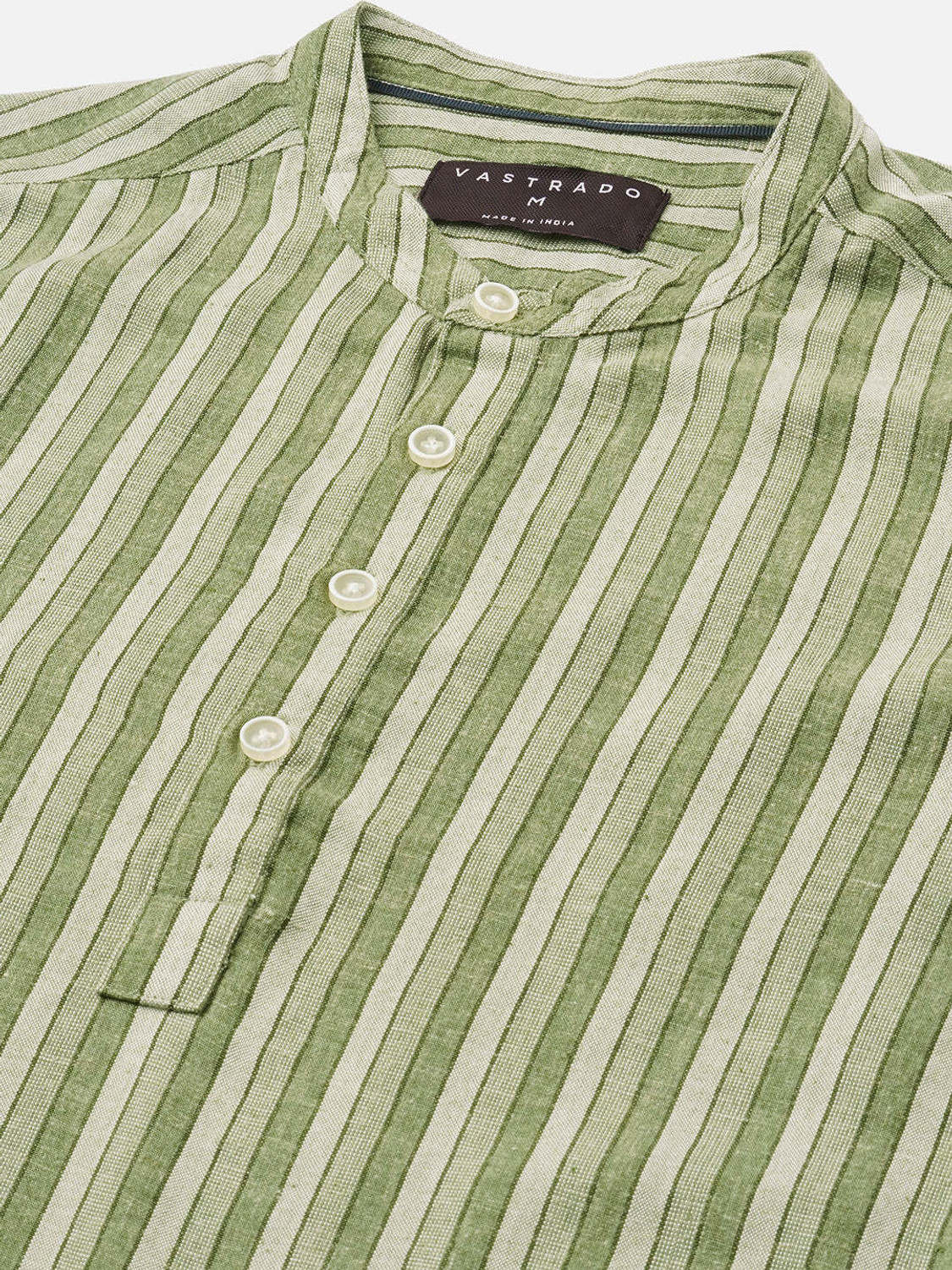 Image of VASTRADO Striped Pure Cotton Straight Kurta for Men With Attached Dupatta (Green)