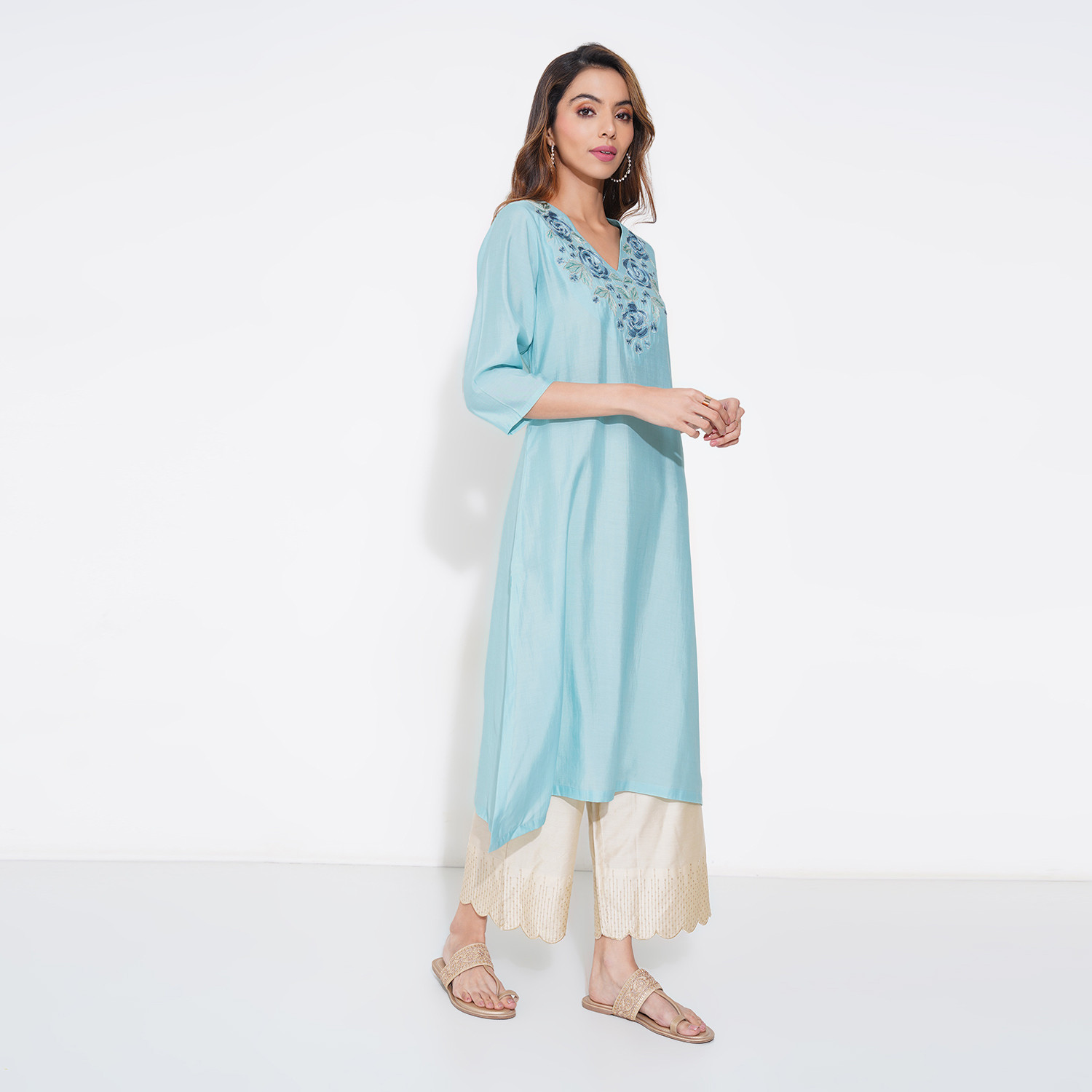 Image of Rangmanch by Pantaloons Women Embroidered A-line Kurta