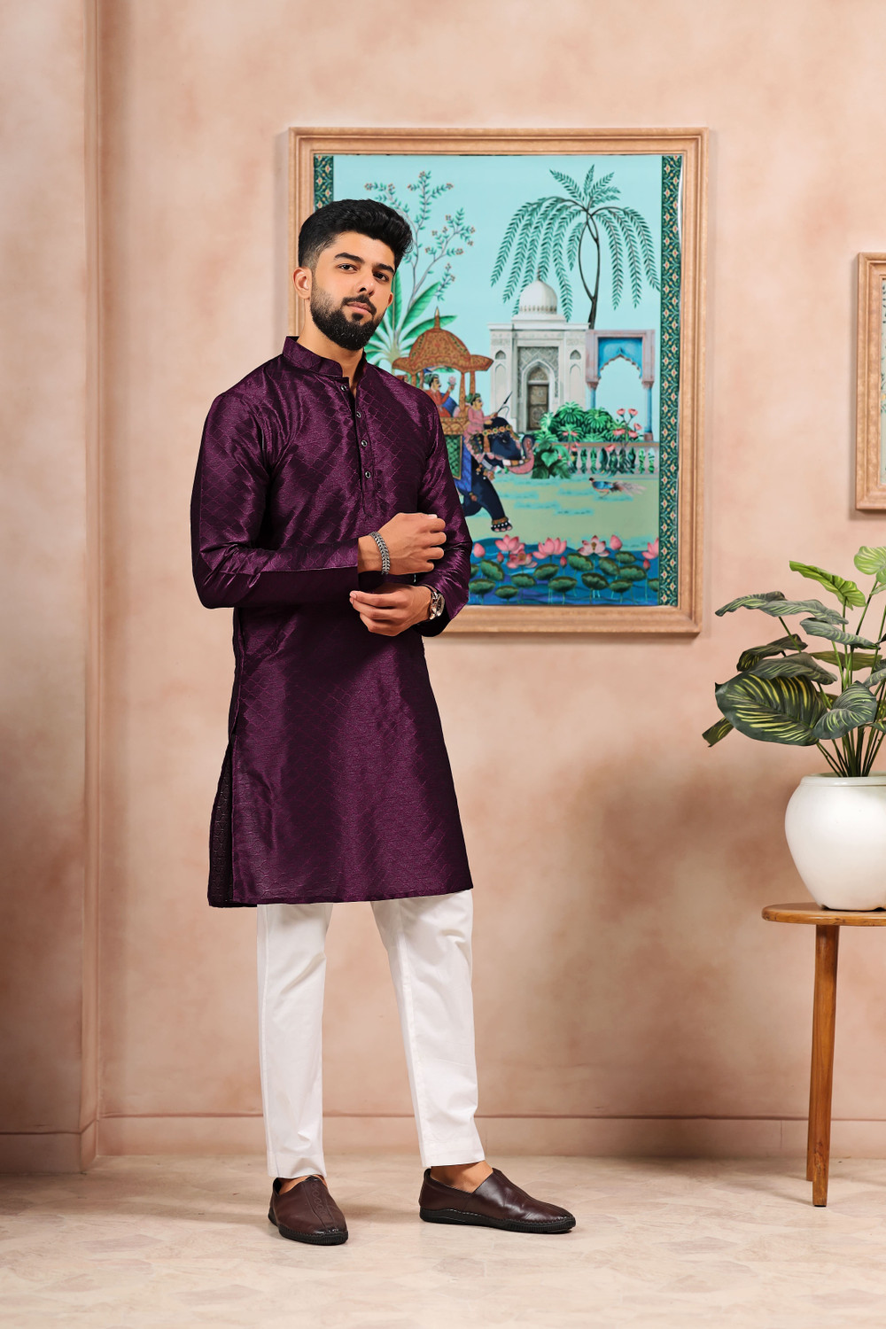 Image of Koshin Men Self Design Straight Kurta