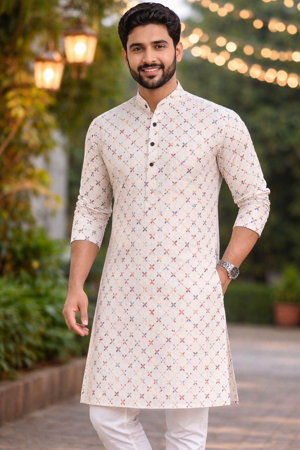 Image of Rainbow Cloths Men Printed Straight Kurta