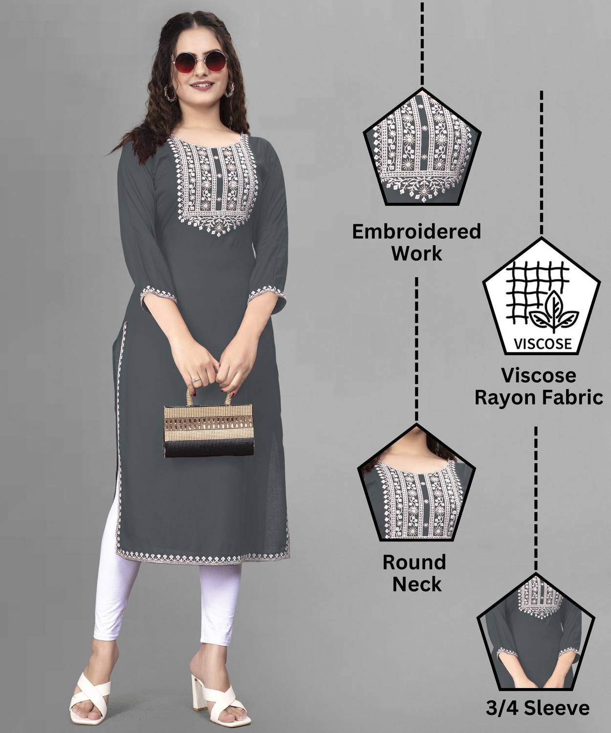 PATBRO Women Embroidered Viscose Rayon A-line Kurta (Multicolor)