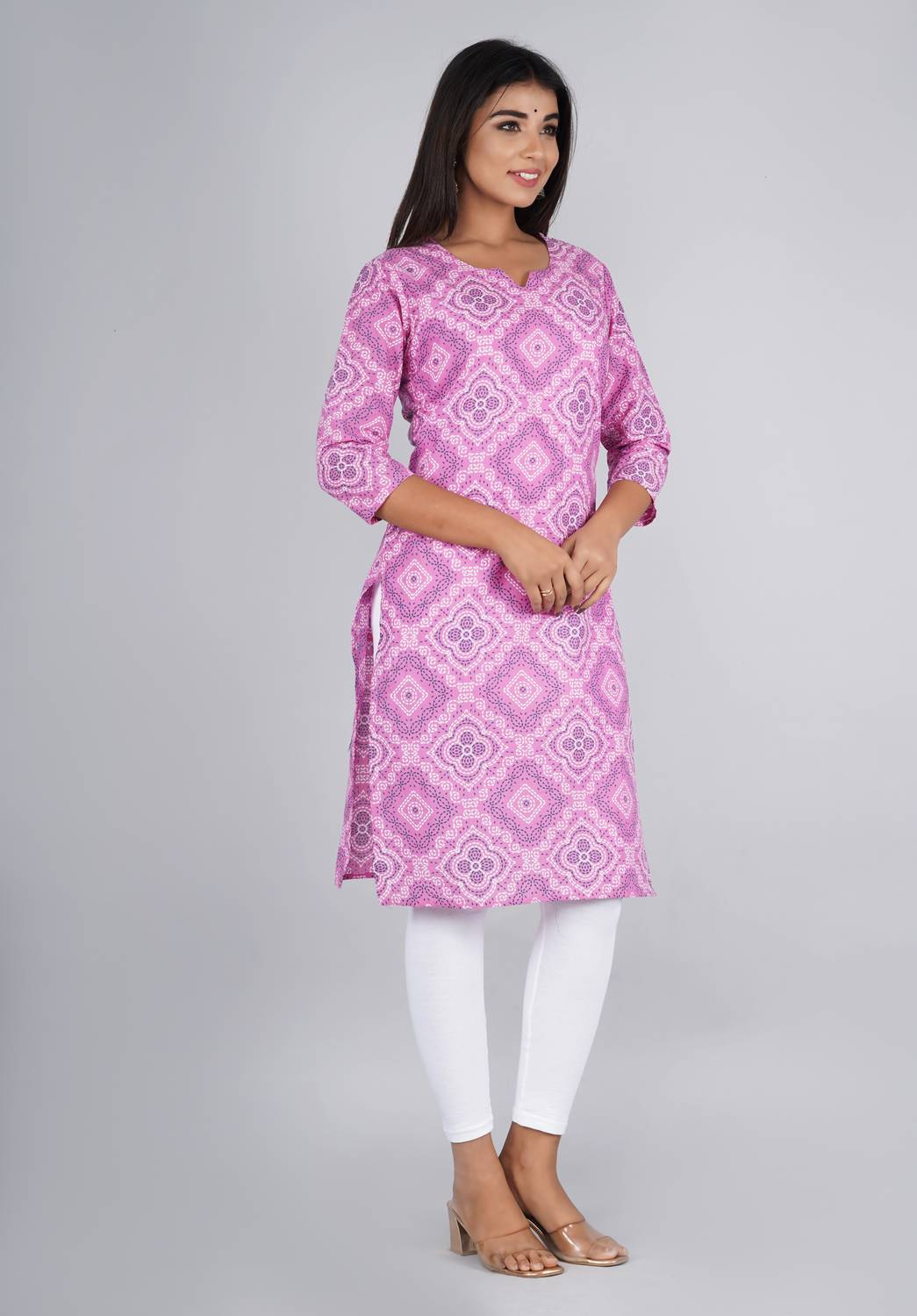 Lihimsu Women Printed Pure Cotton Straight Kurta (Pink)