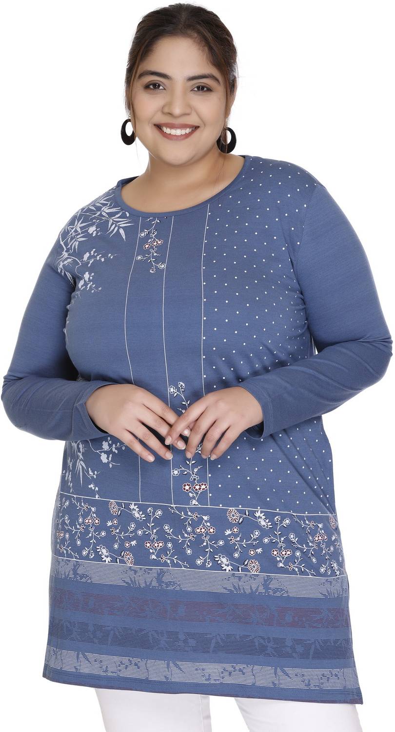 Star Touch Women Printed Cotton Blend A-line Kurta (Blue)