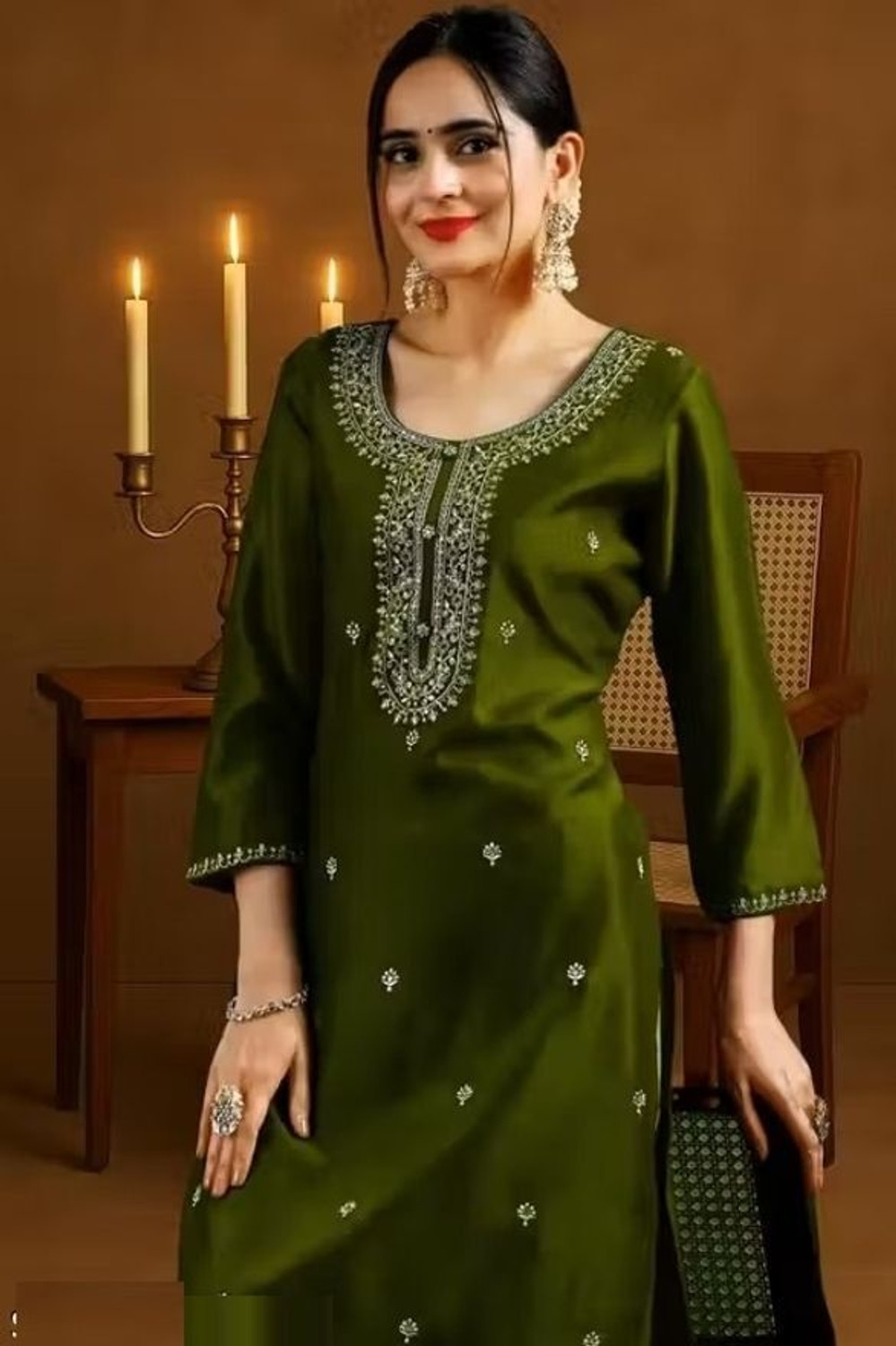Image of BRIGHT WORLD Women Embroidered, Embellished Straight Kurta