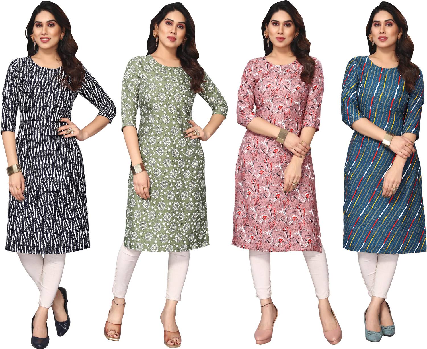 KETAKI FASHION Pack of 4 Women Printed Crepe Straight Kurta (Mult