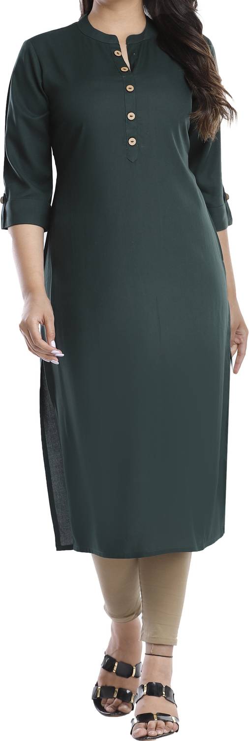 WearCulture Women Solid Viscose Rayon Straight Kurta (Dark Green)