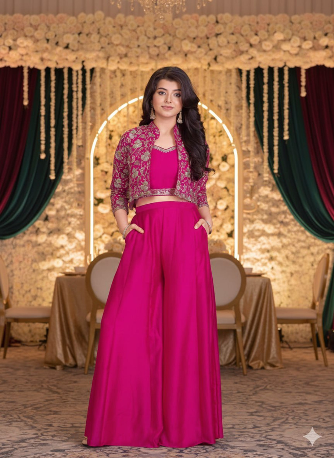 Image of Shivay nx Women Crop Top Palazzo Ethnic Jacket Set