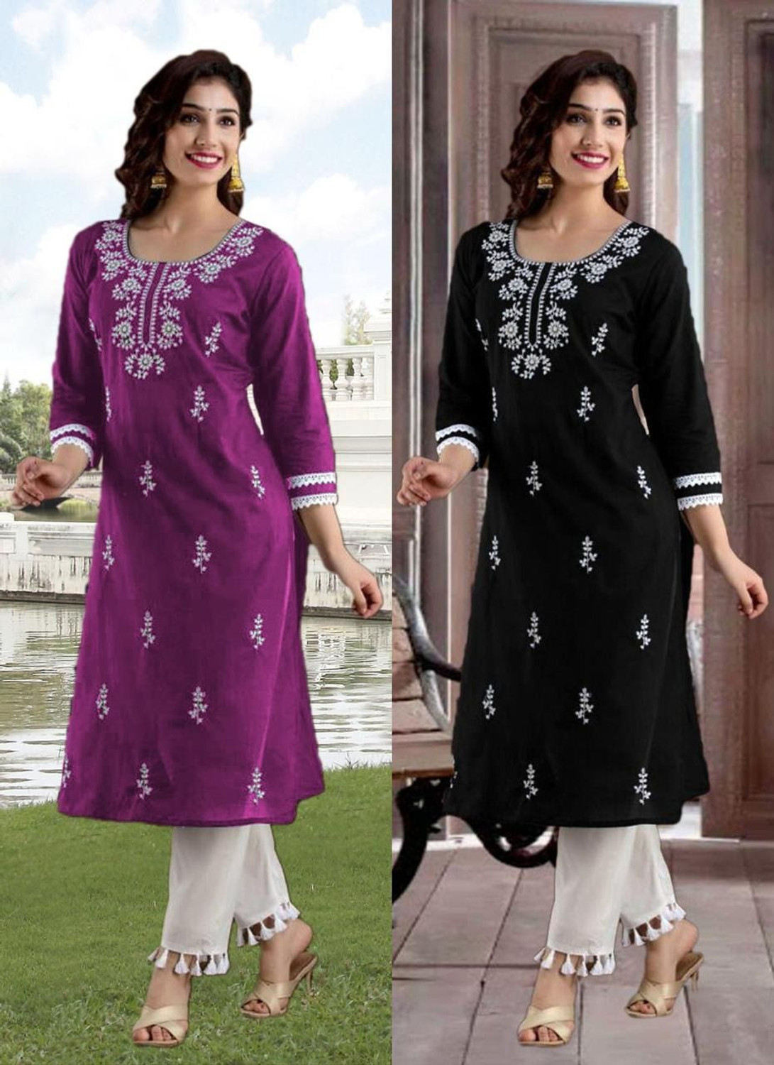 Image of SISTO Women Chikan Embroidery A-line Kurta