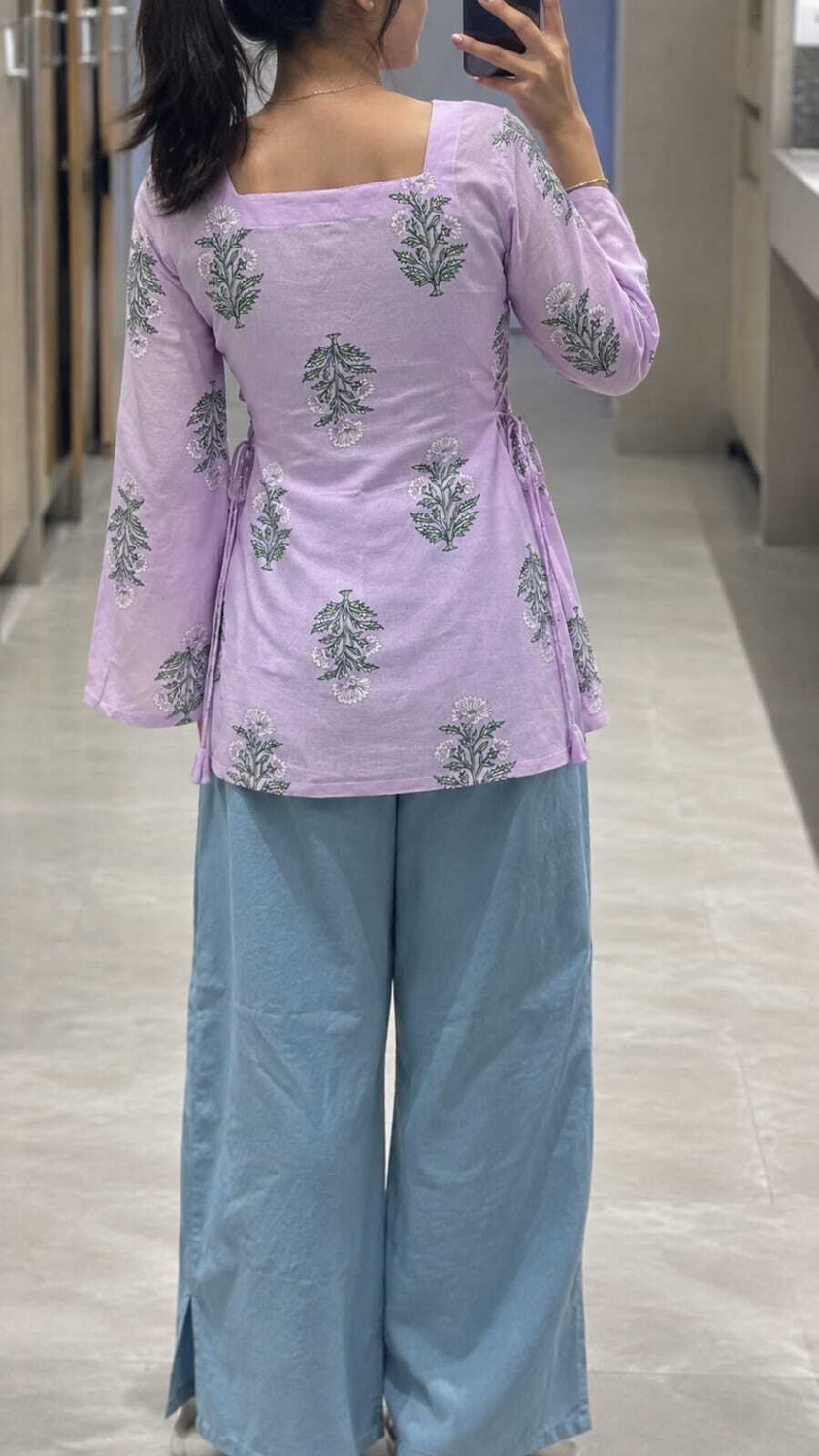 Image of Riwaazz Floral Print Viscose Rayon Tunic Kurta for Women (Purple)