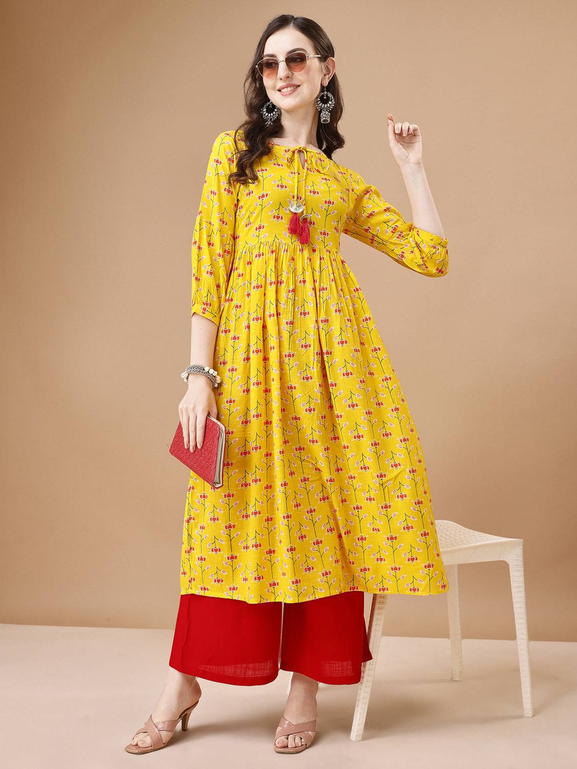 berrylicious Women Floral Print, Printed Flared Kurta