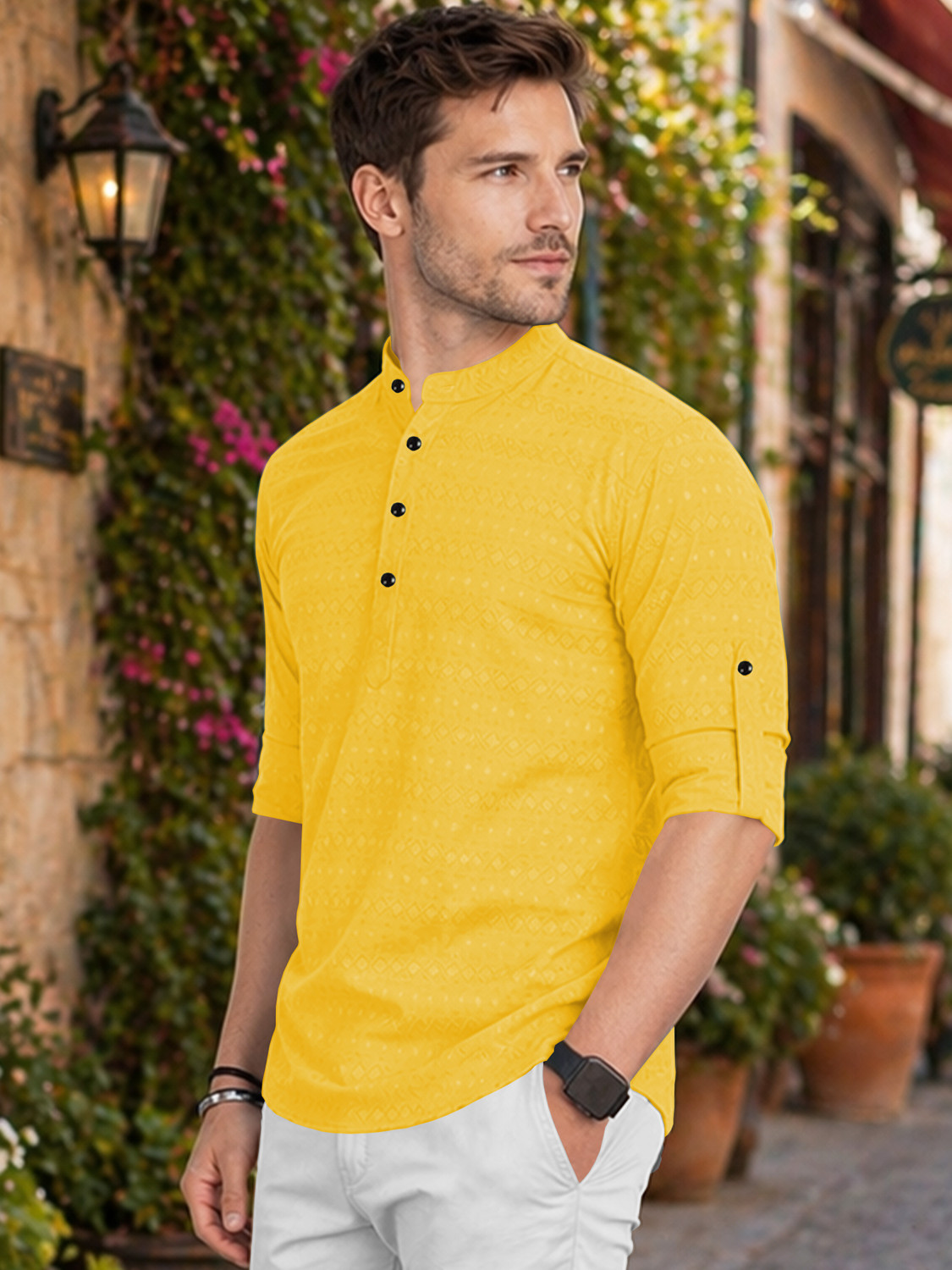 Image of VeBNoR Men Self Design Straight Kurta