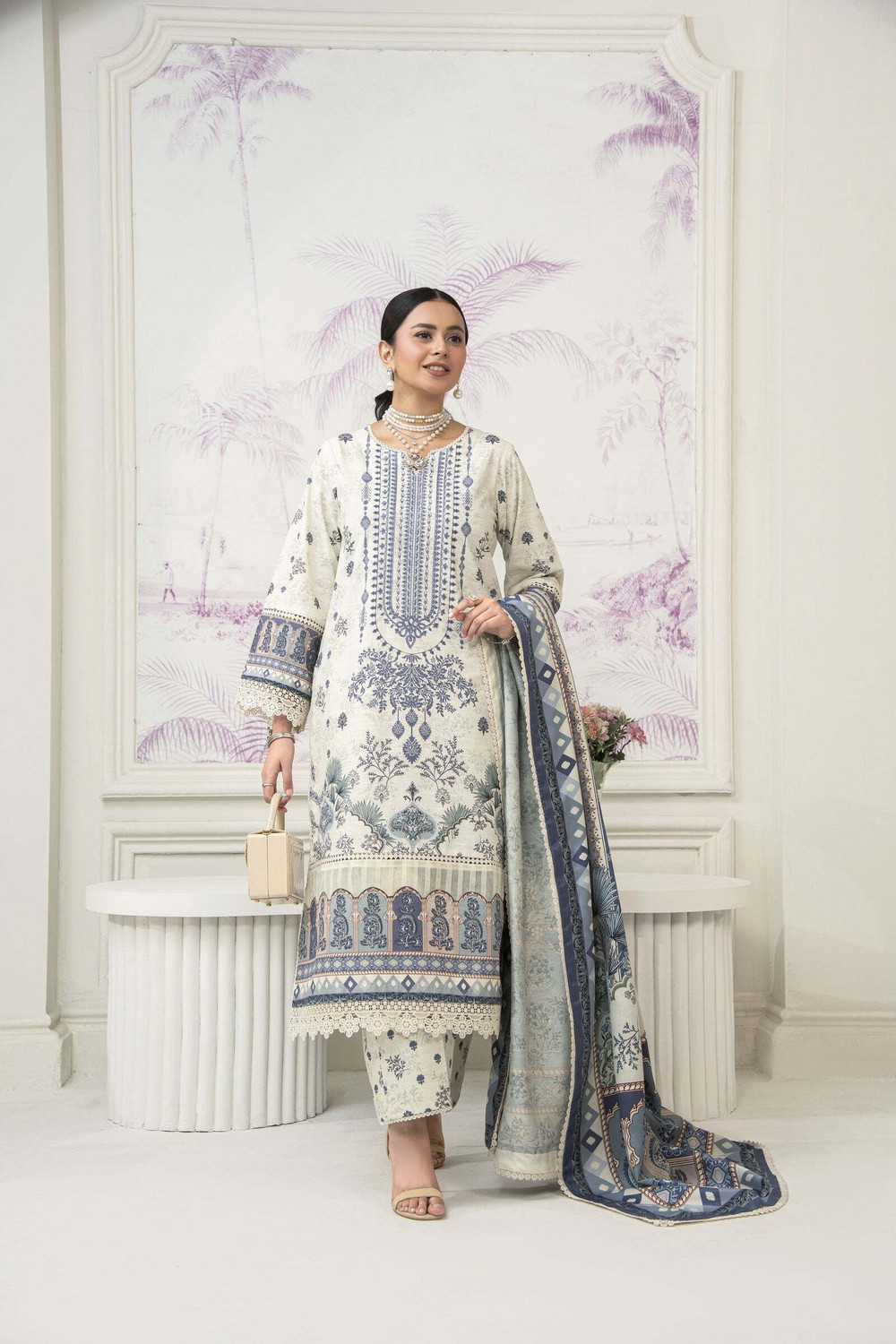 Image of ElvoraInter Printed Kurta, Trouser /Pant & Dupatta Set