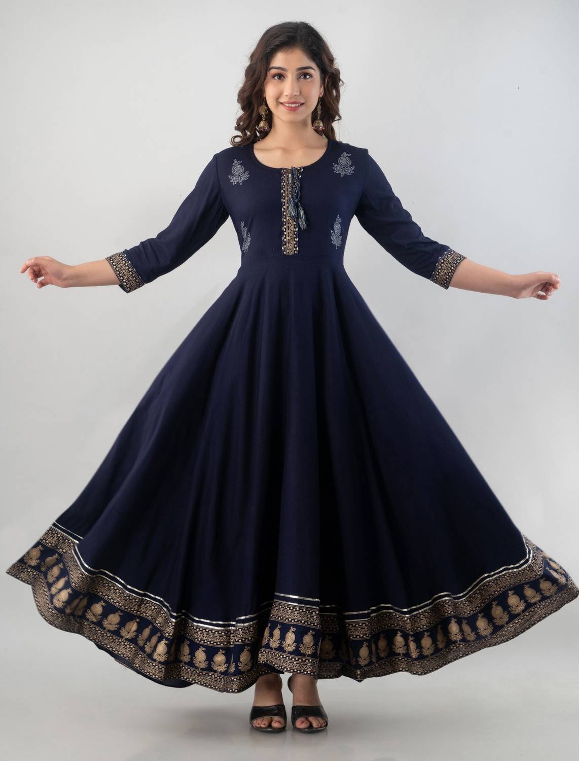 Style N Trend Women Printed Viscose Rayon Anarkali Kurta (Dark Bl