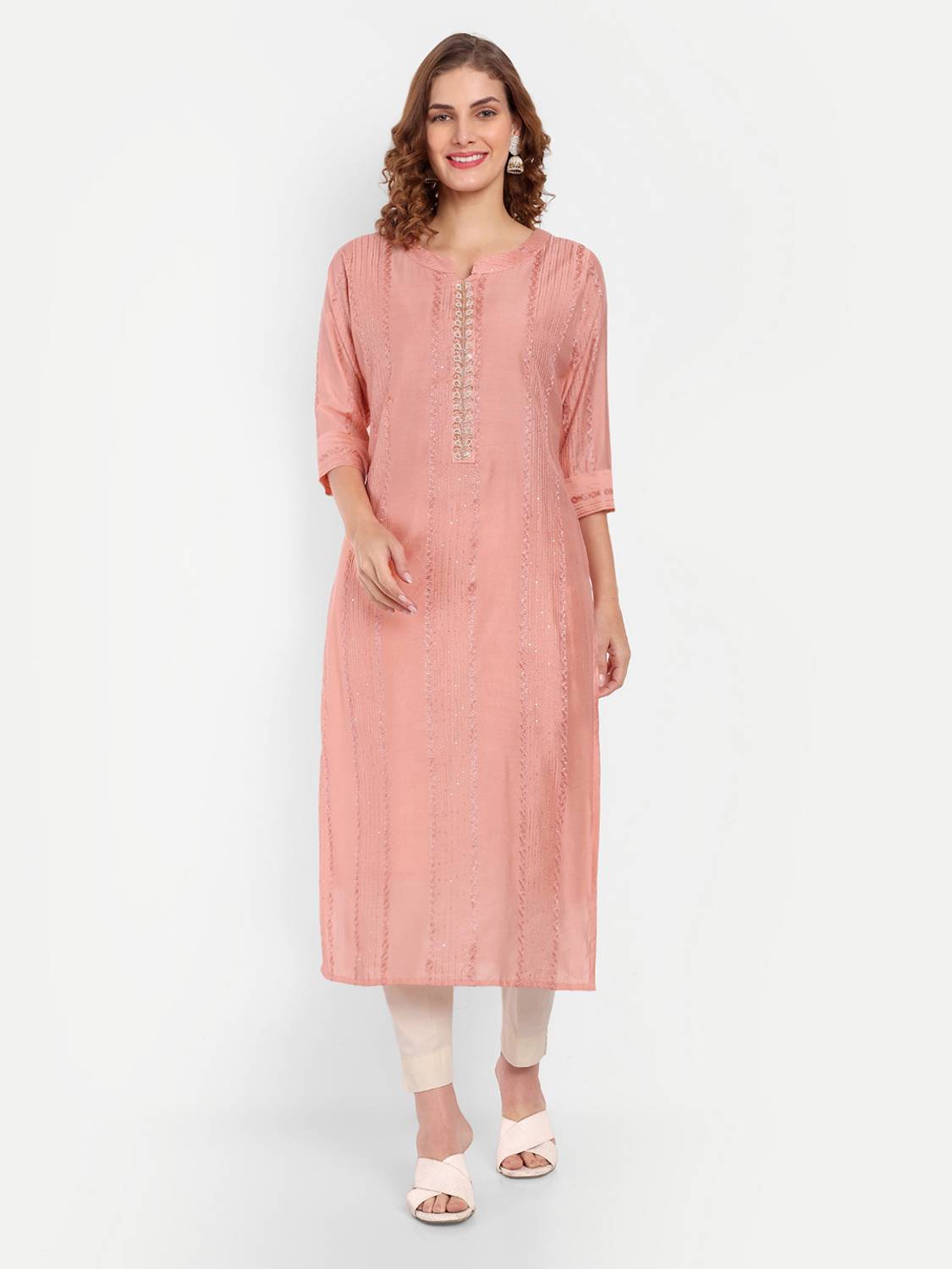 4U Fashion Women Embroidered Straight Kurta