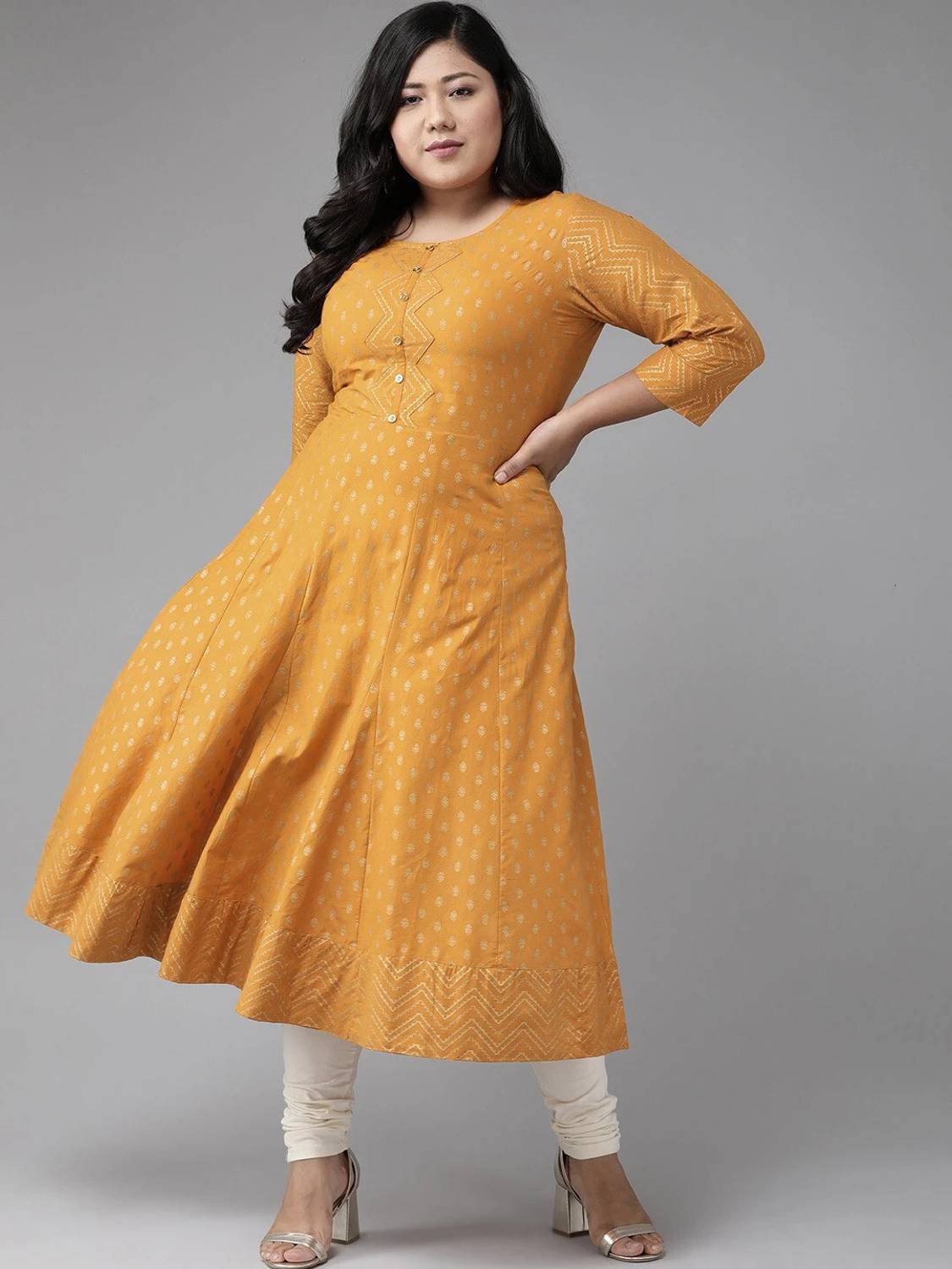 Yash Gallery Women Floral Print Pure Cotton Anarkali Kurta (Yello
