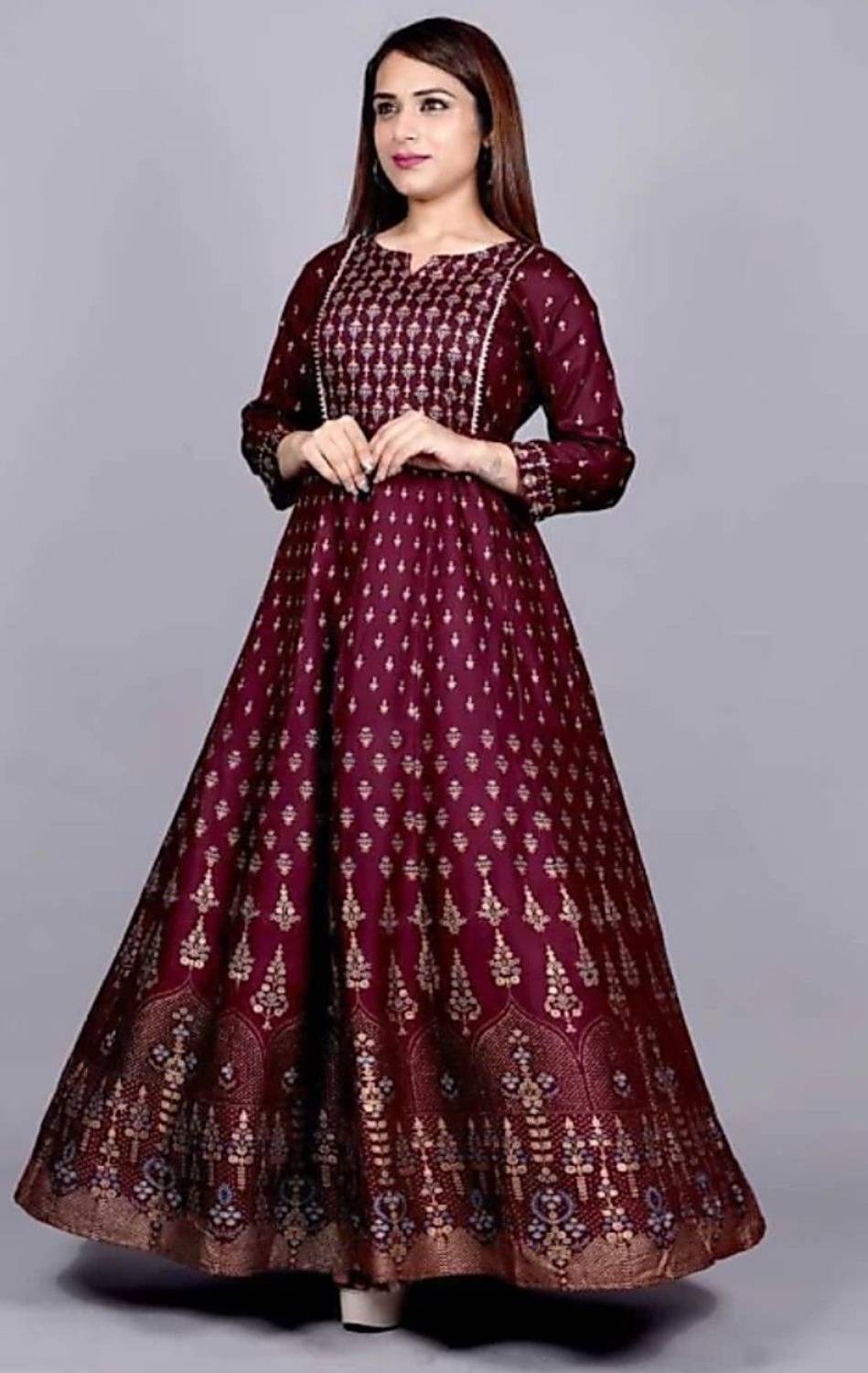 yashvi art Women Printed Viscose Rayon Anarkali Kurta (Purple)