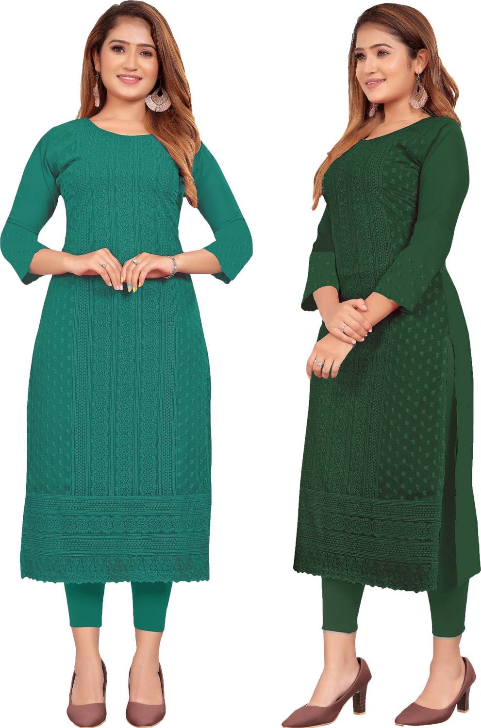 KAYRAAH Women Chikan Embroidery Straight Kurta