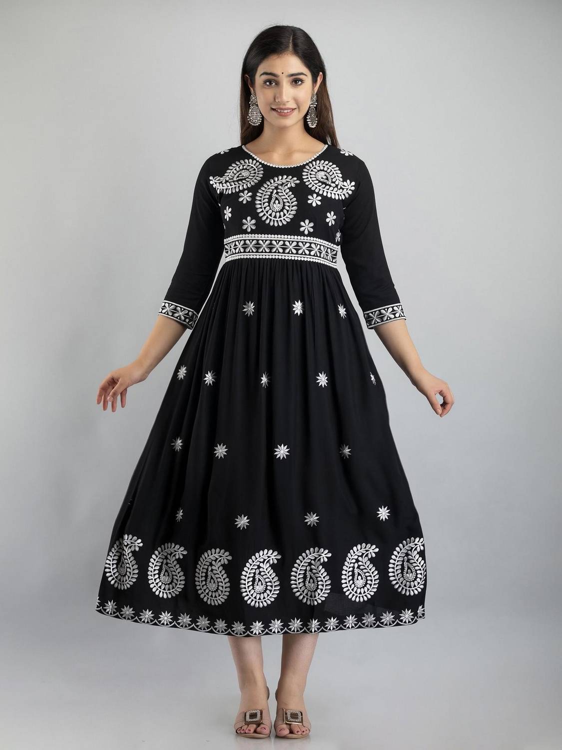 Kriska Women Chikan Embroidery Flared Kurta