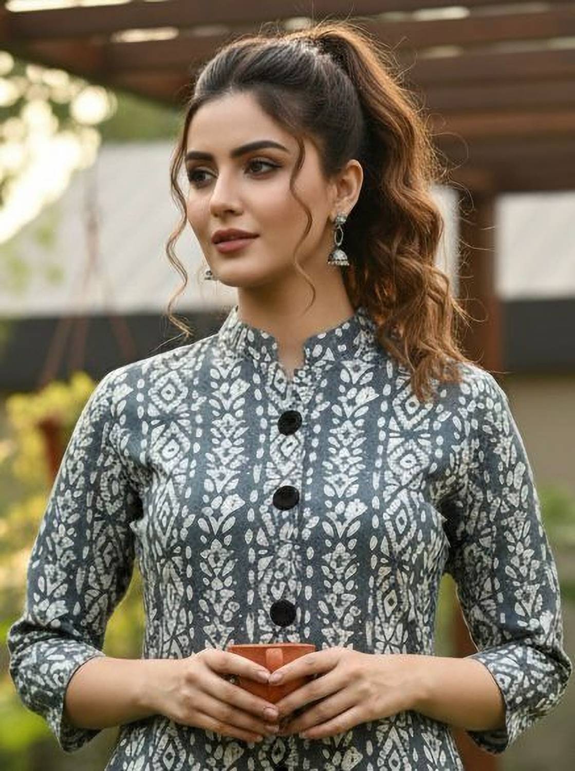 usagi Women Gray Printed A-line Kurta - Image 4