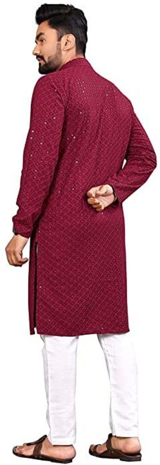 Image of fabzy Men Chikan Embroidery Straight Kurta