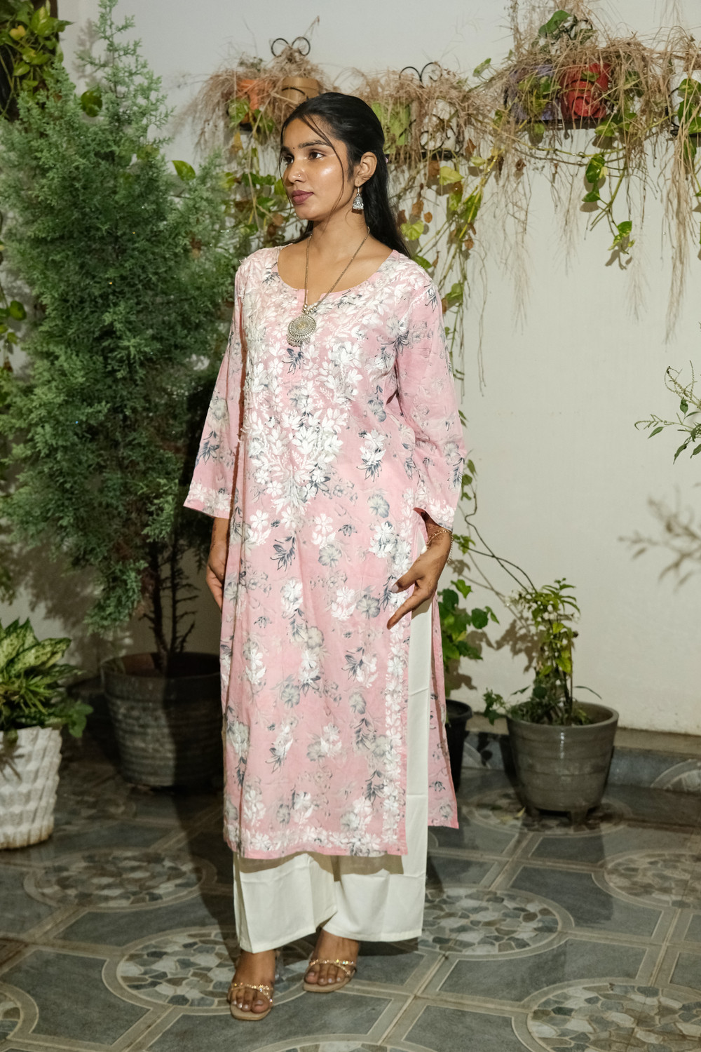 Image of Elegance Hub Women Floral Print, Embroidered Straight Kurta