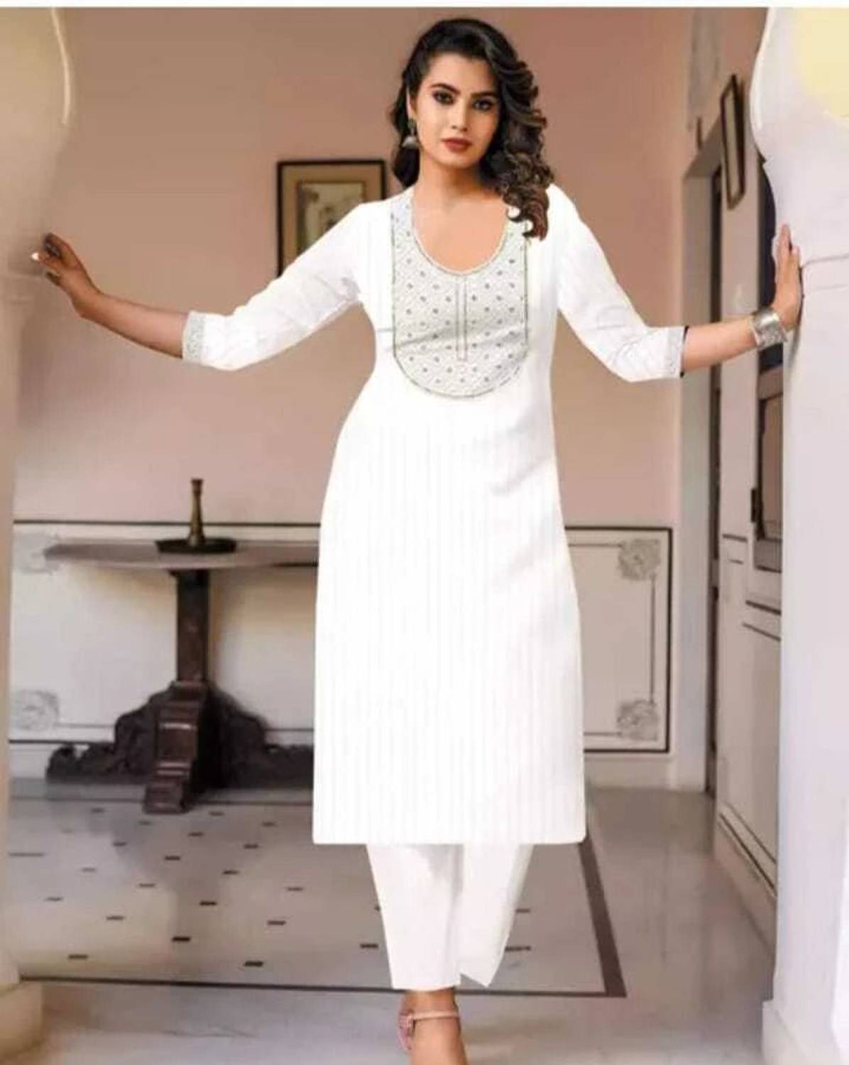 shadowenterpris Women Embroidered Khadi Cotton Anarkali Kurta (Wh