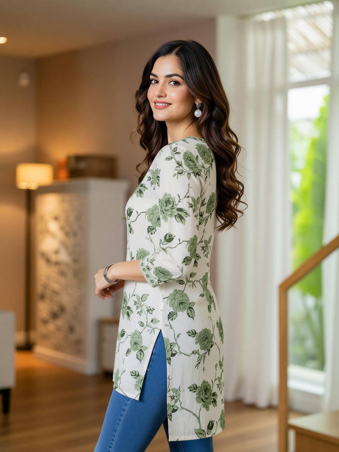 Image of Lakasadapapel Women Floral Print Straight Kurta