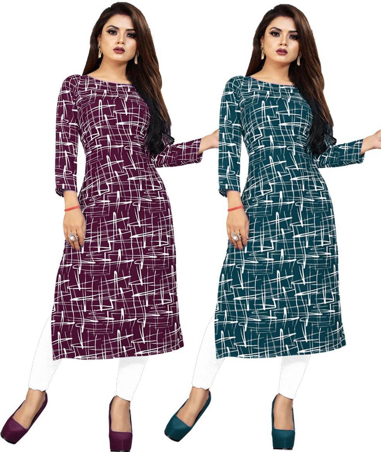 RITOSA Pack of 2 Women Printed Crepe A-line Kurta (Purple, Light