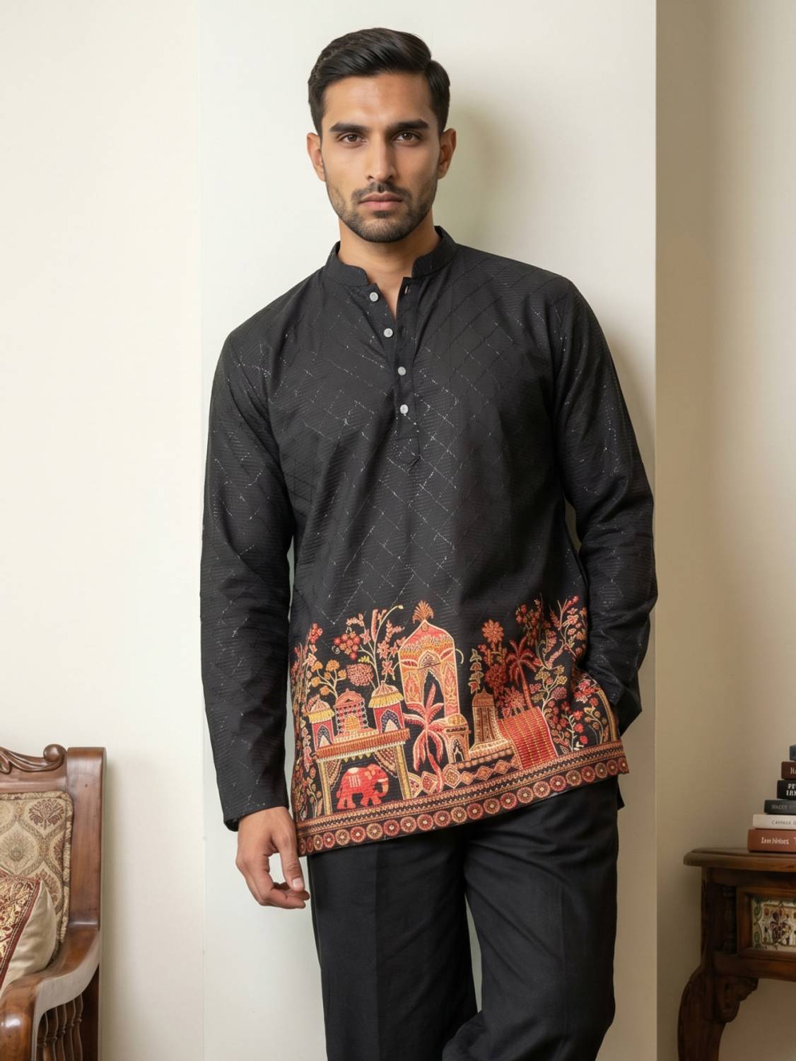 ANOUK Men Black Printed Straight Kurta - Image 1
