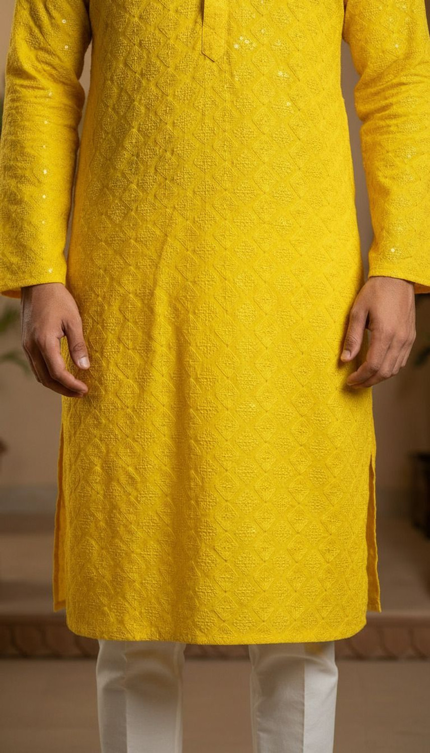 Image of ADHIRAJAN Men Embellished Straight Kurta