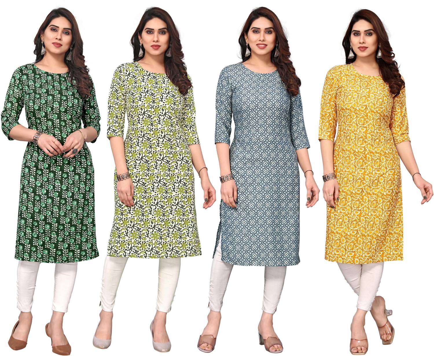 KETAKI FASHION Pack of 4 Women Printed Crepe Straight Kurta (Mult