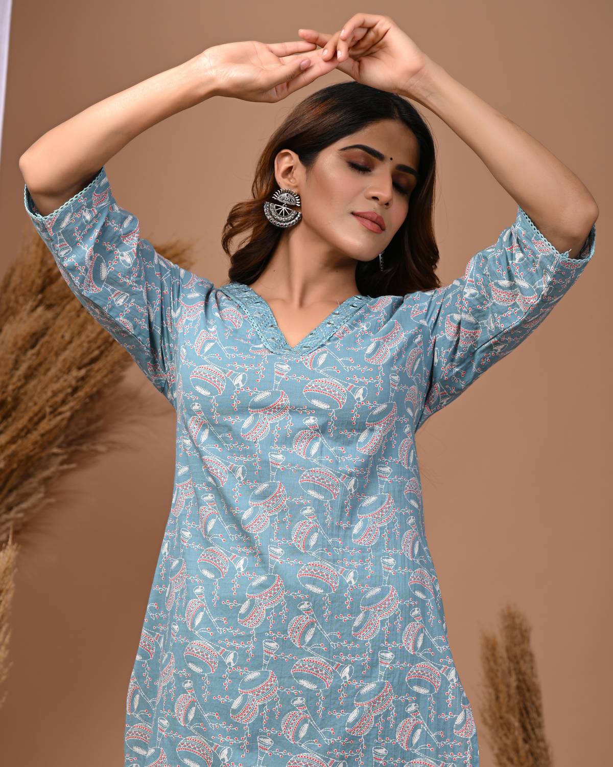 Rimeline Women Printed Pure Cotton Straight Kurta (Light Green)