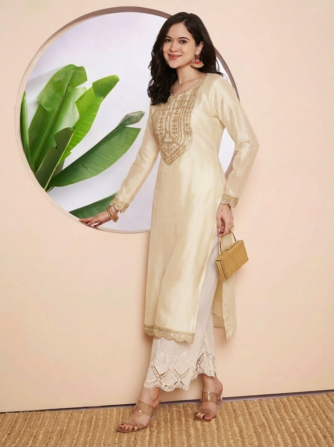 Image of HOUSE OF SETHIA Women Embroidered Straight Kurta
