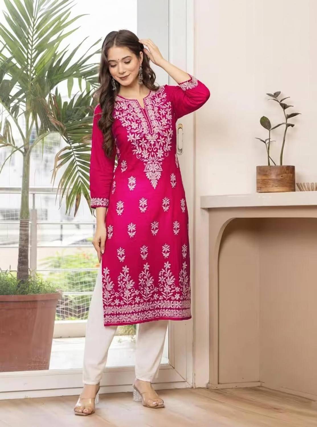BEAUTYBEATS Women Chikan Embroidery A-line Kurta