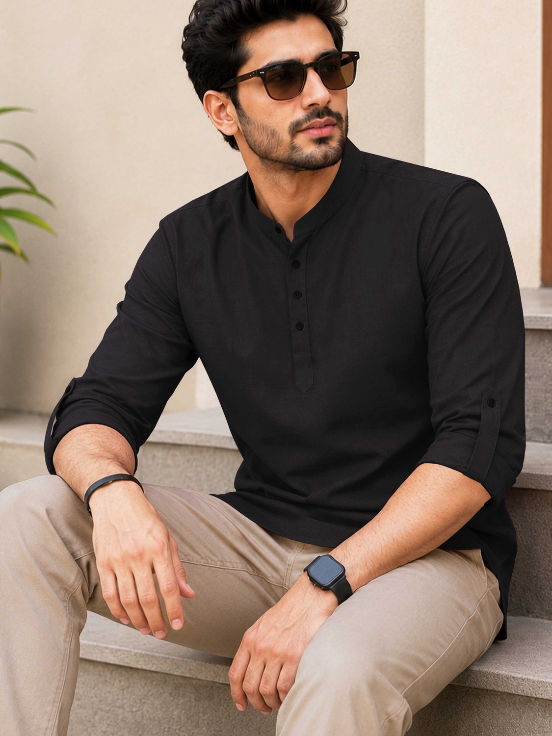 Image of VeBNoR Men Solid Casual Black Shirt