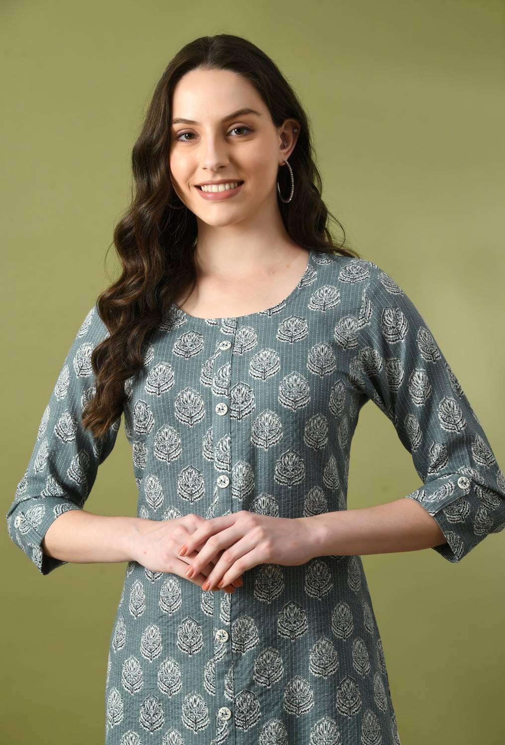vidhani Women Printed Cotton Blend Straight Kurta (Grey, White, B