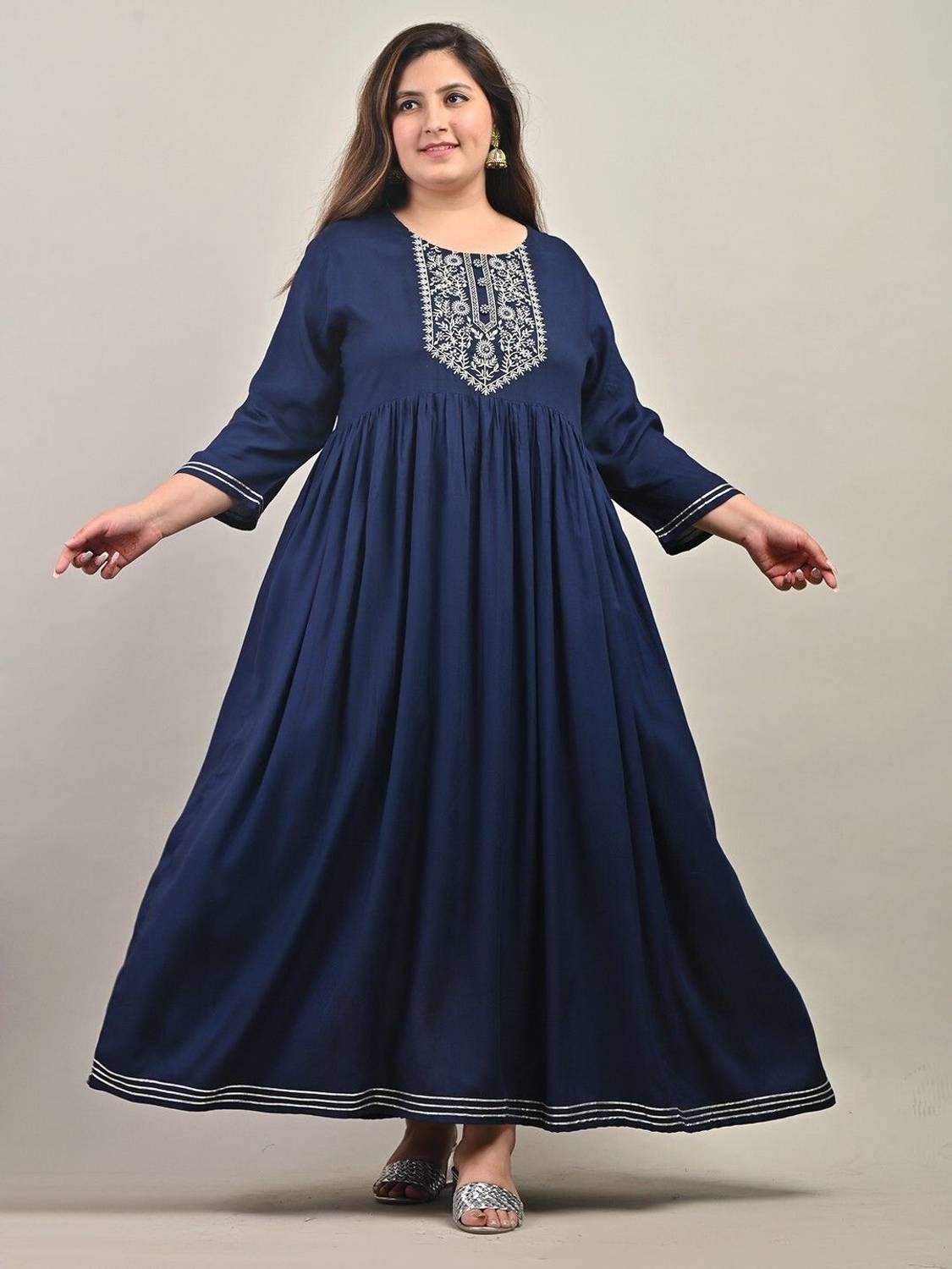 Swasti Women Printed Cotton Blend Gown Kurta (Blue)