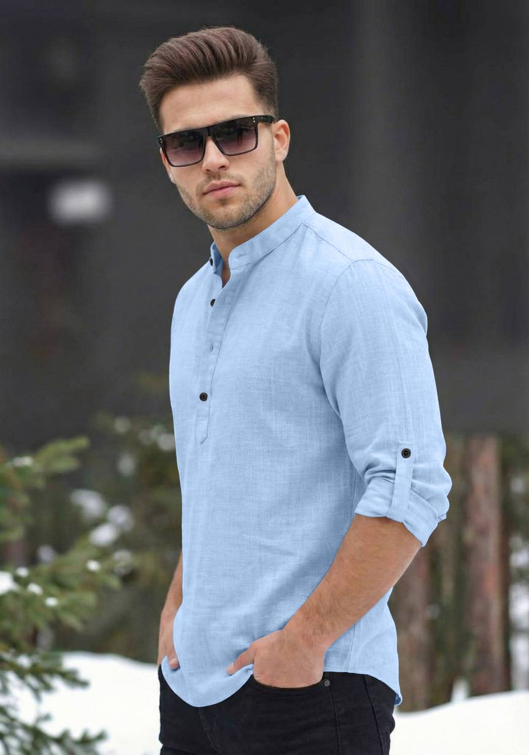 bellstone Men Solid Straight Blue Kurta - Image 4