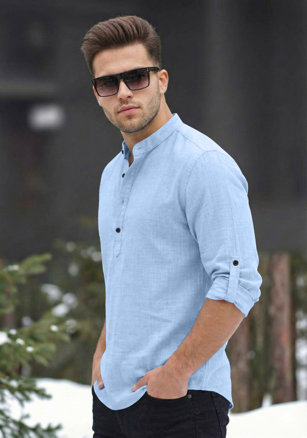 Image of bellstone Men Solid Straight Kurta