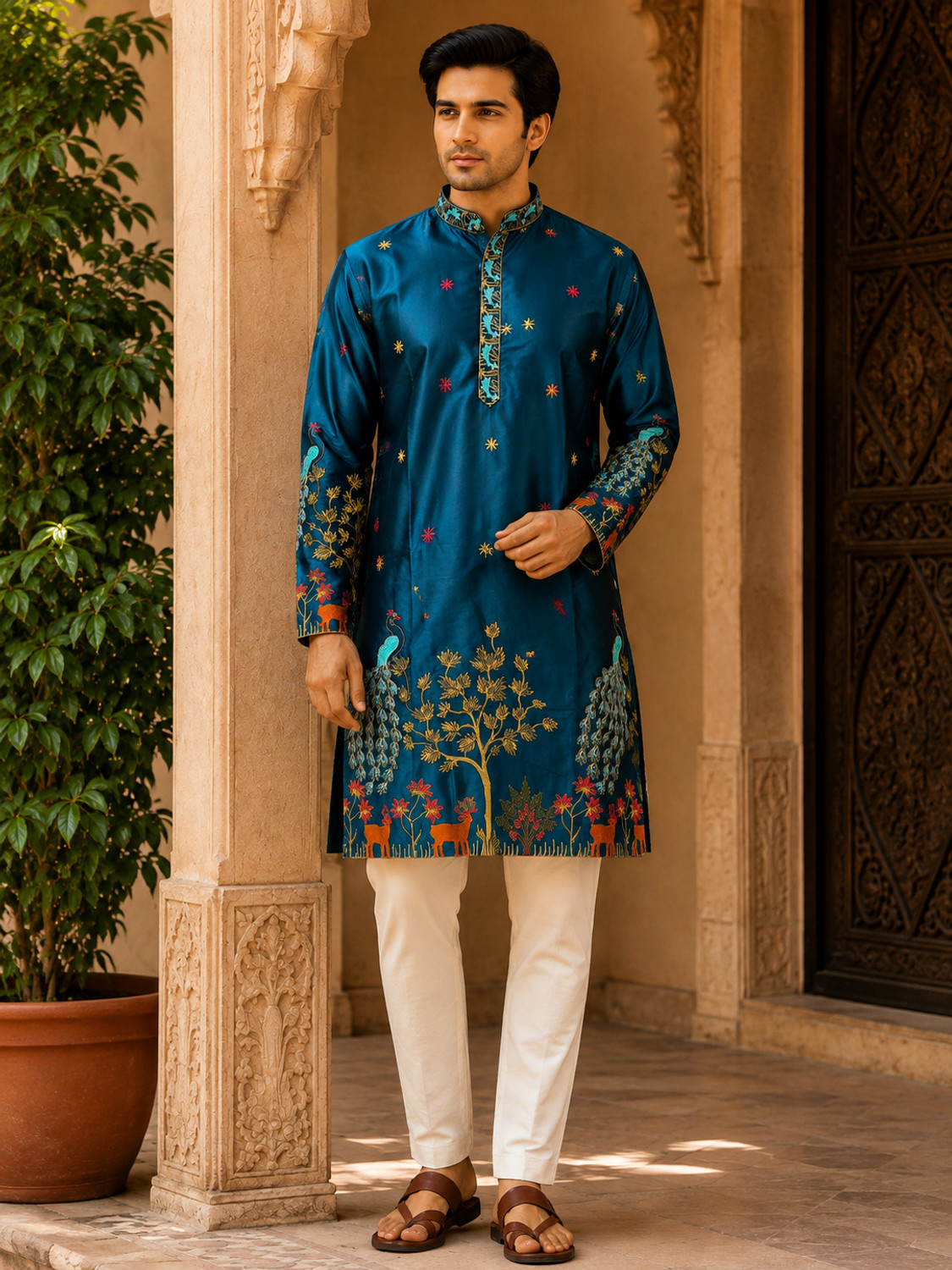 Image of VeiraMen Men Embroidered Straight Kurta