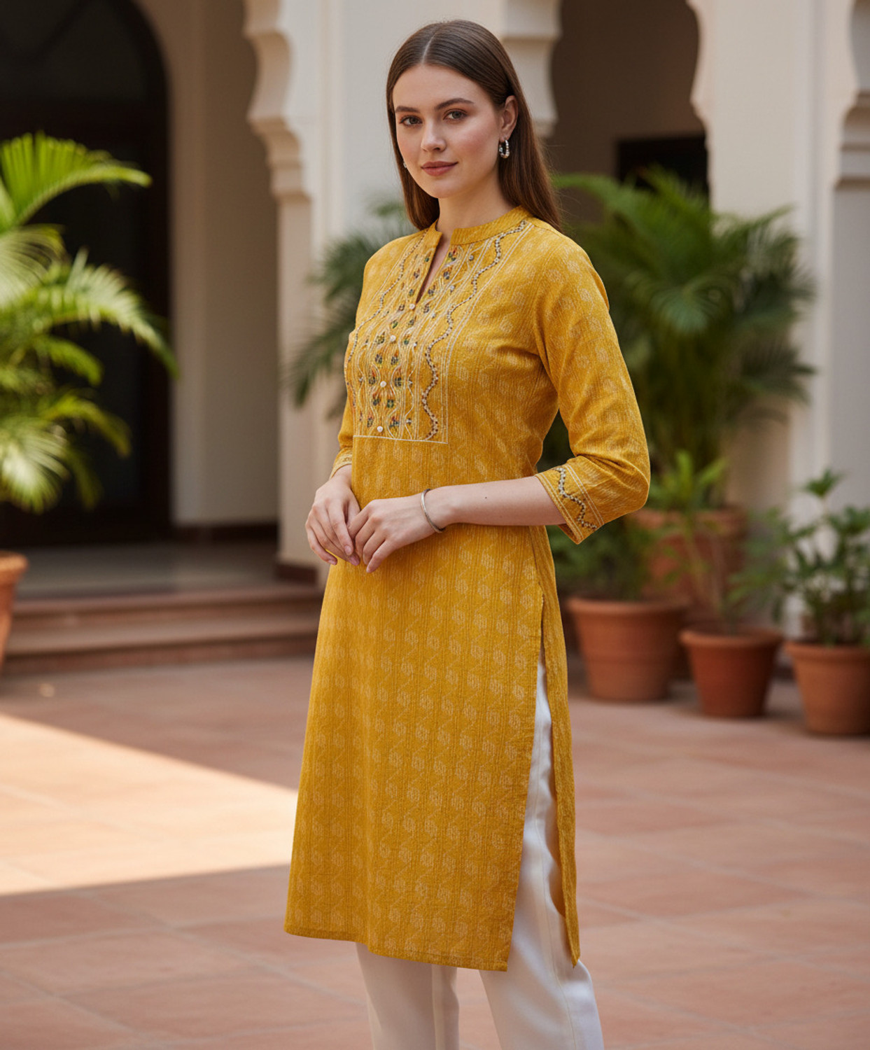 Image of Ambeeca Women Embroidered Straight Kurta