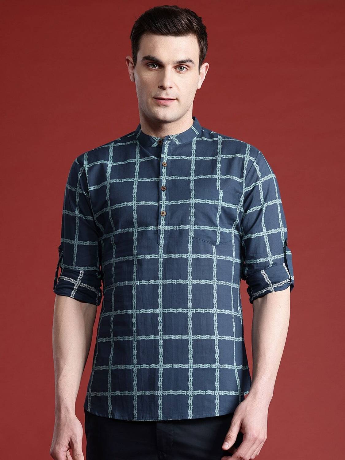 ANOUK Men Checkered Straight Kurta
