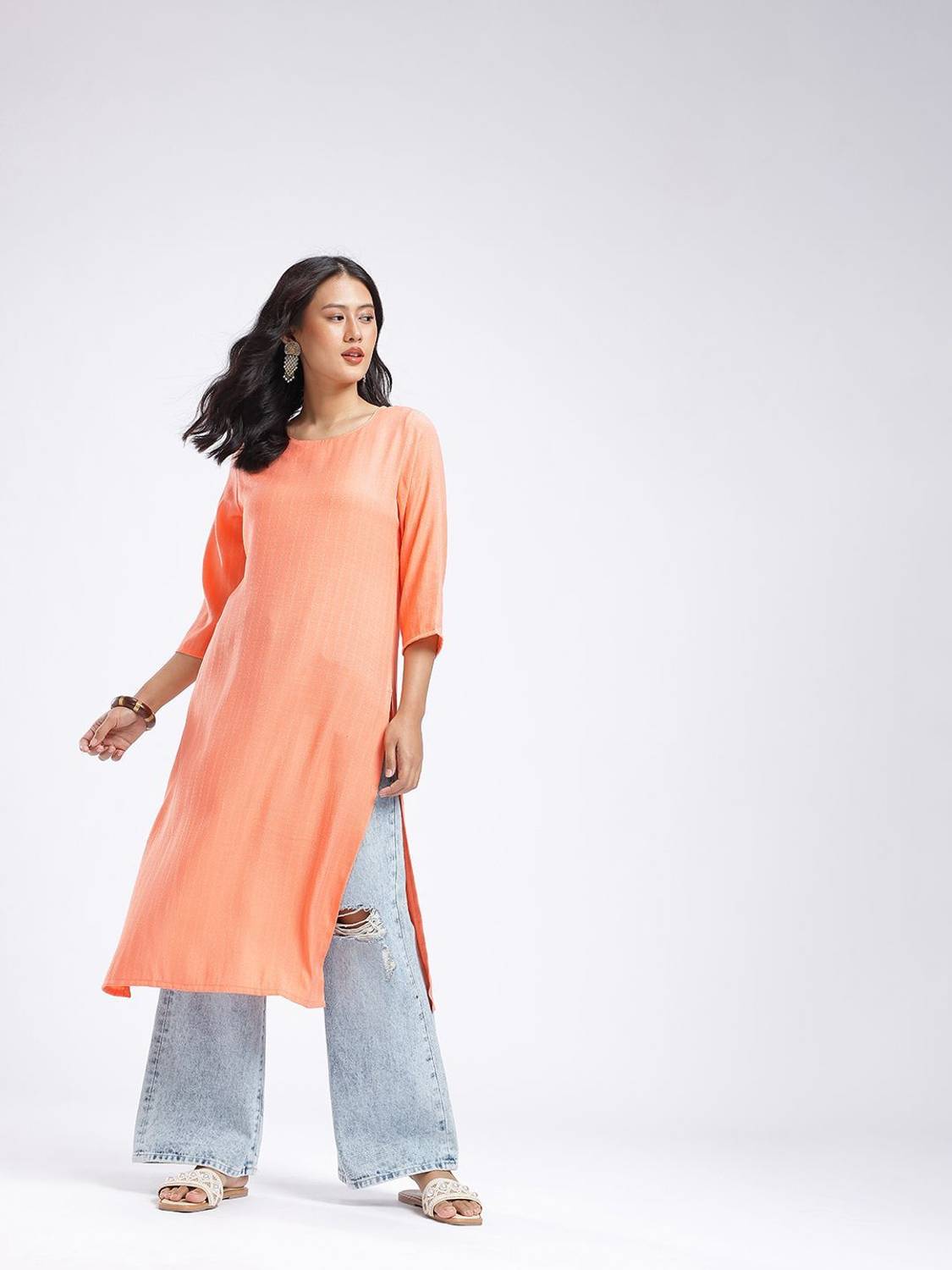 Anouk Rustic Women Striped Straight Kurta