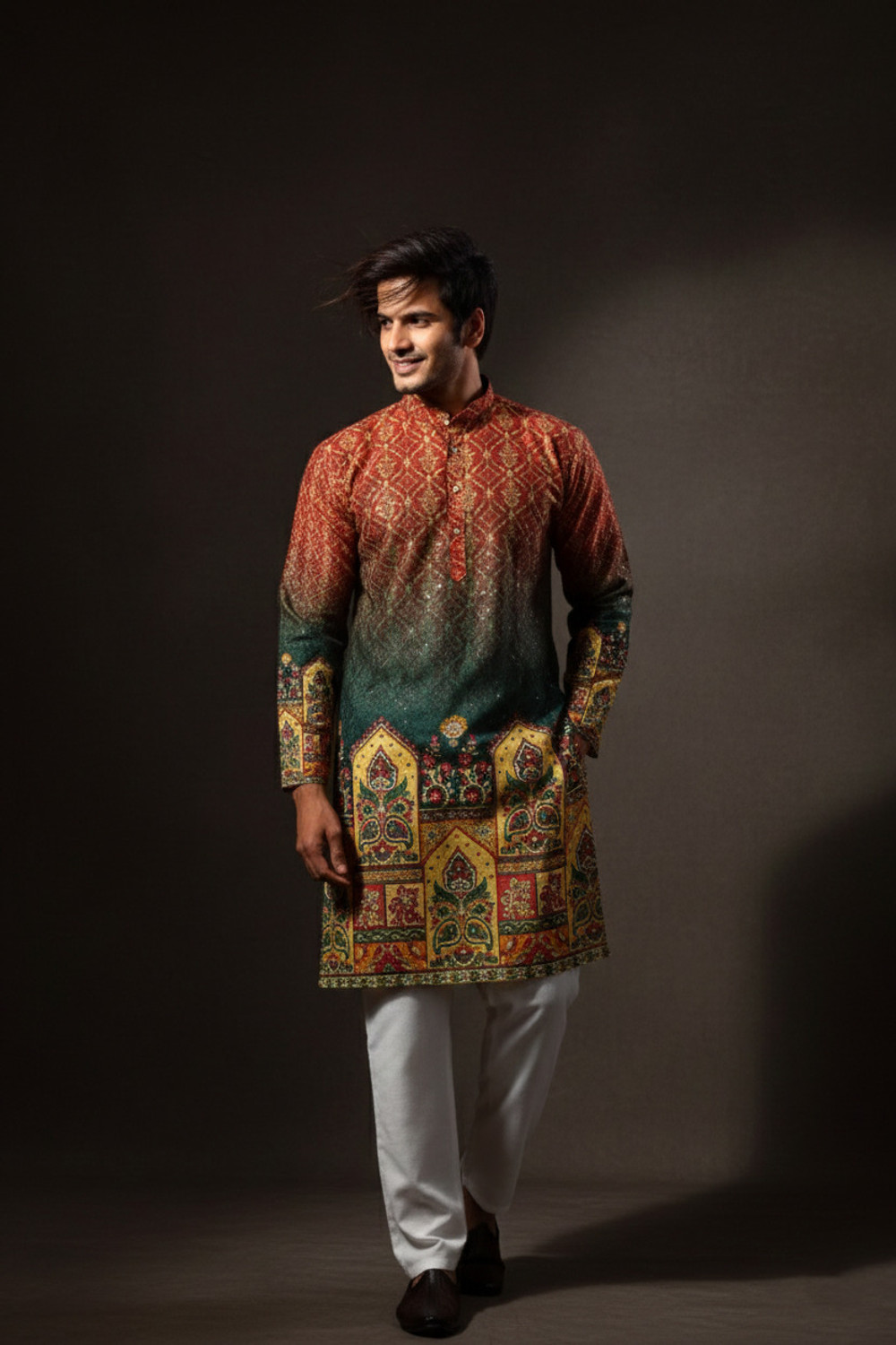 Image of Nirwear creation Men Printed, Embroidered Straight Kurta