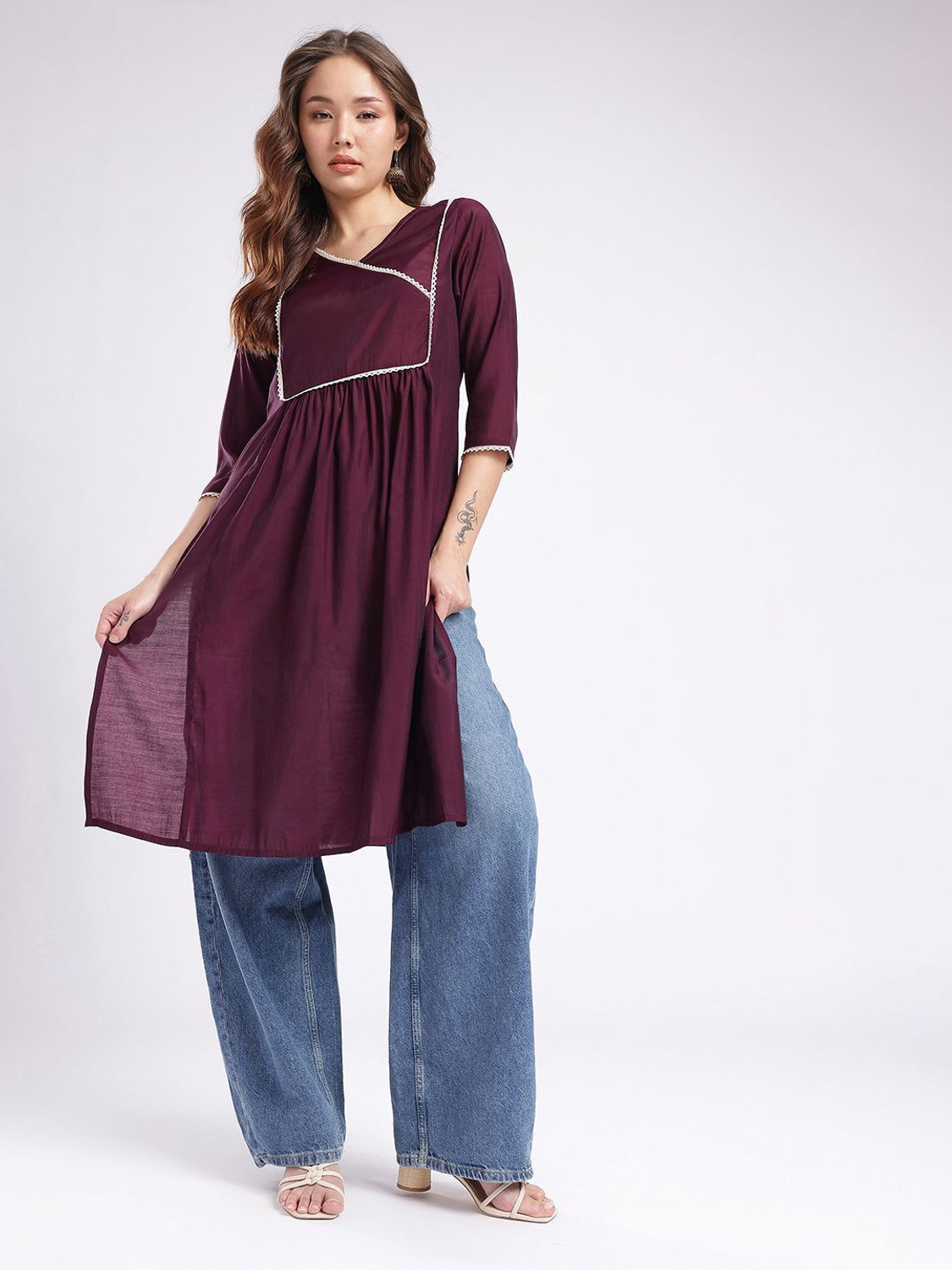 Image of fusion by glitchez Women Solid A-line Kurta