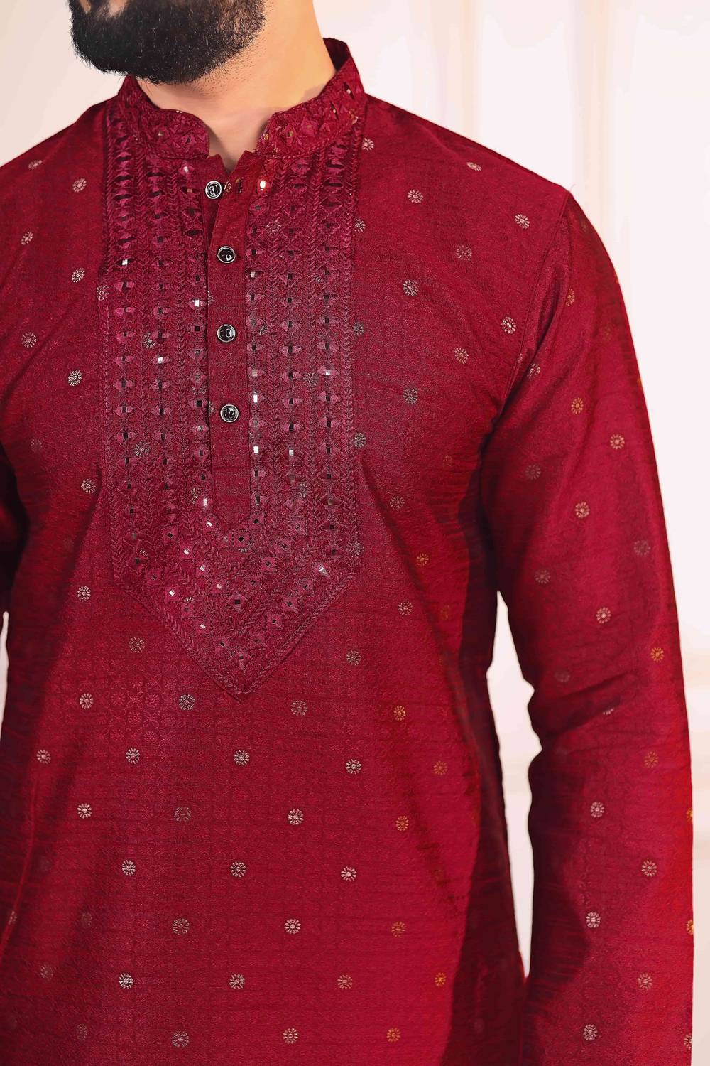 Koshin Men Jacquard Kurta Pyjama Set - Image 5