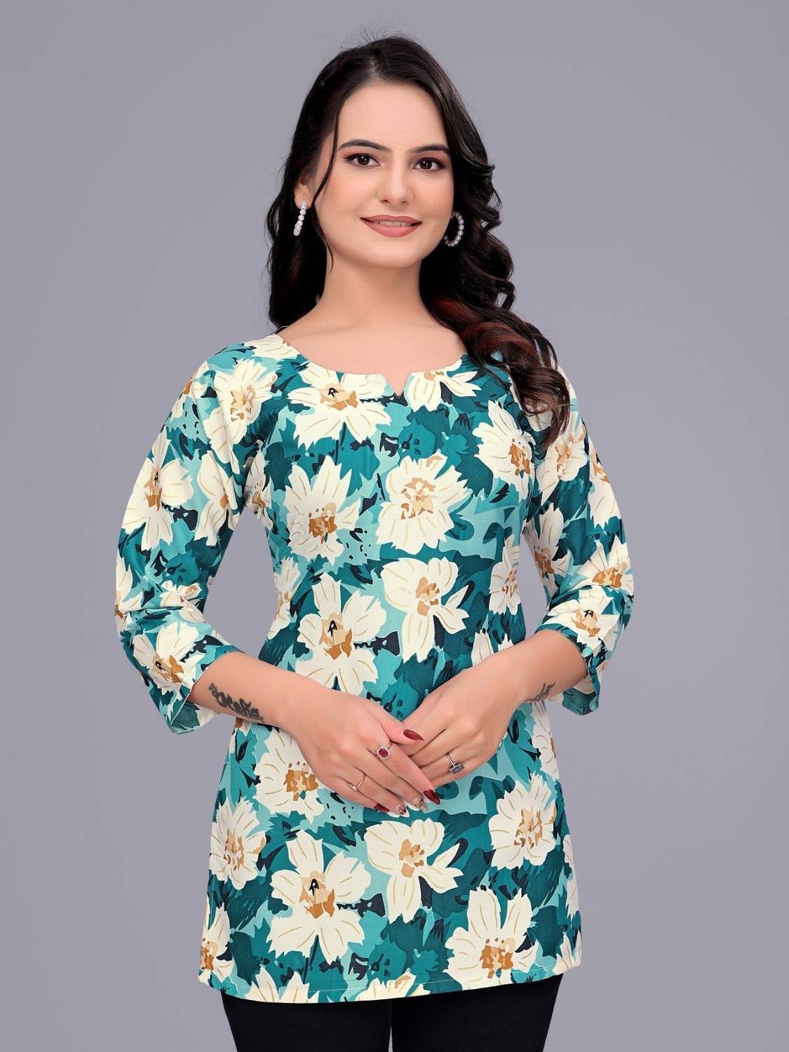 GARIYA Women Printed Cotton Blend Straight Kurta (Light Green)