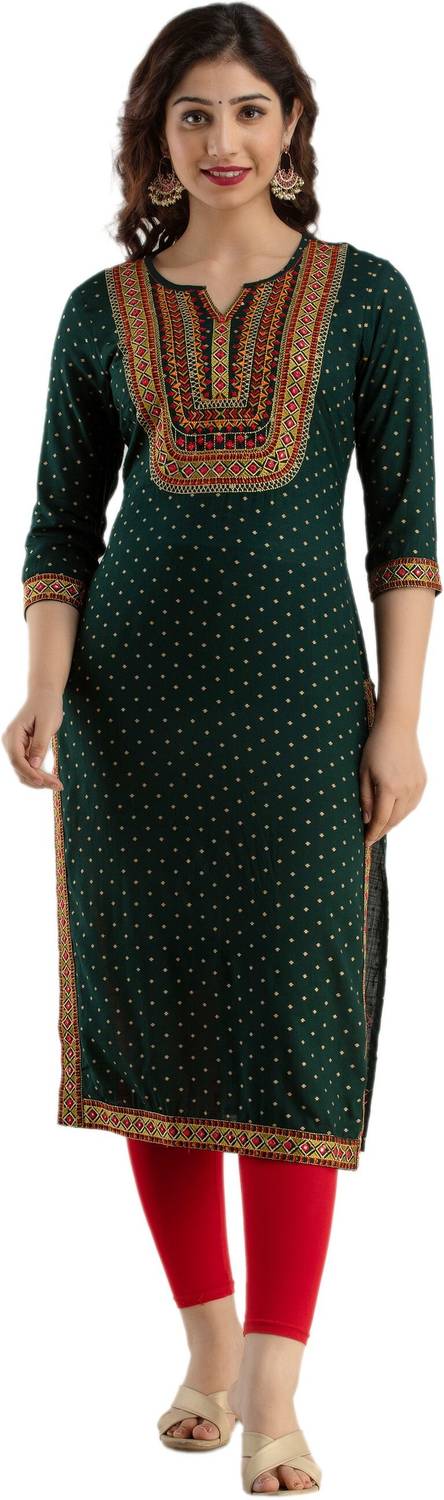 STYLE ANGEL Women Embroidered Viscose Rayon Straight Kurta (Dark