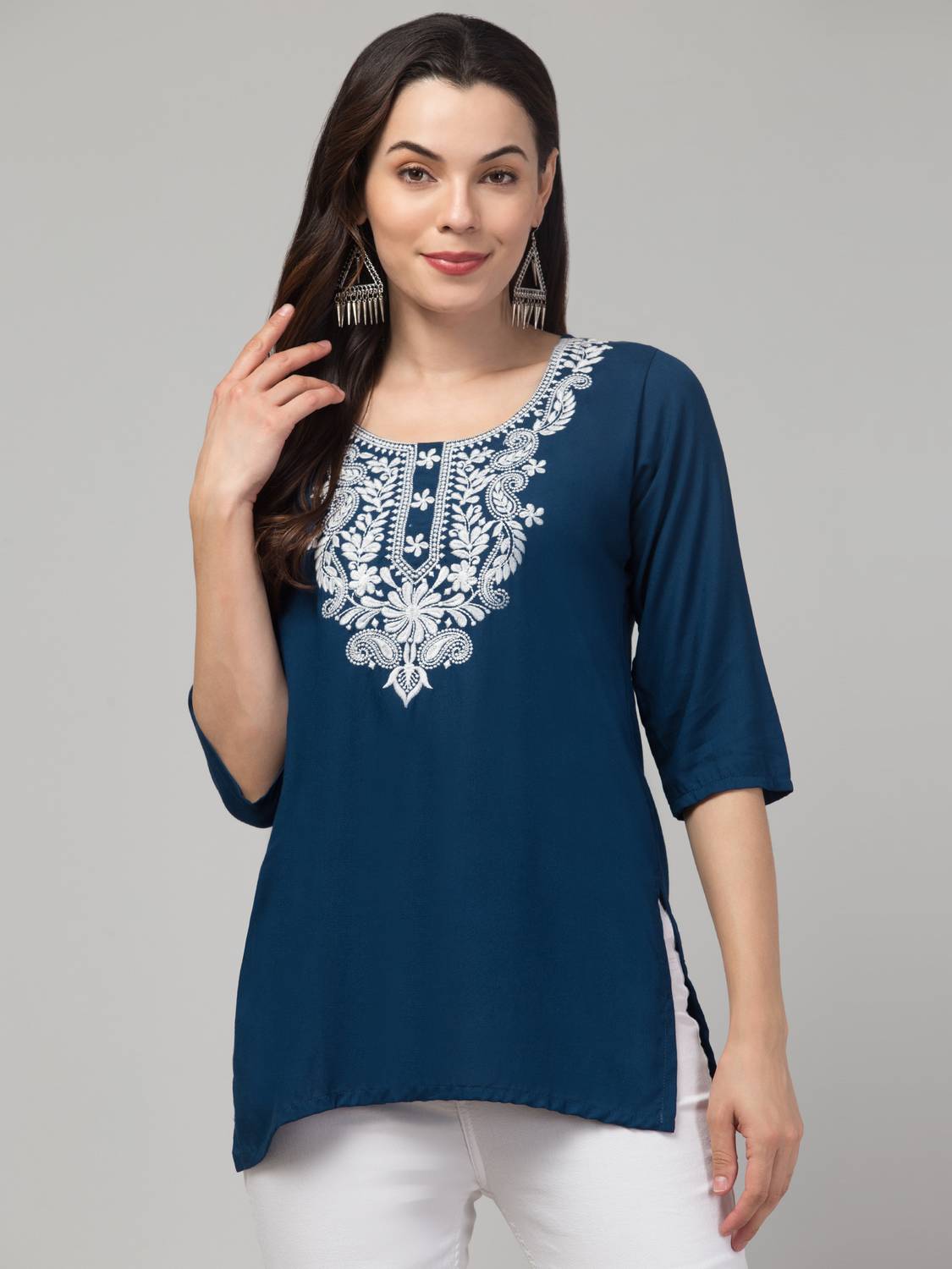 CROWN KING GARMENTS Women Embroidered Viscose Rayon Straight Kurt