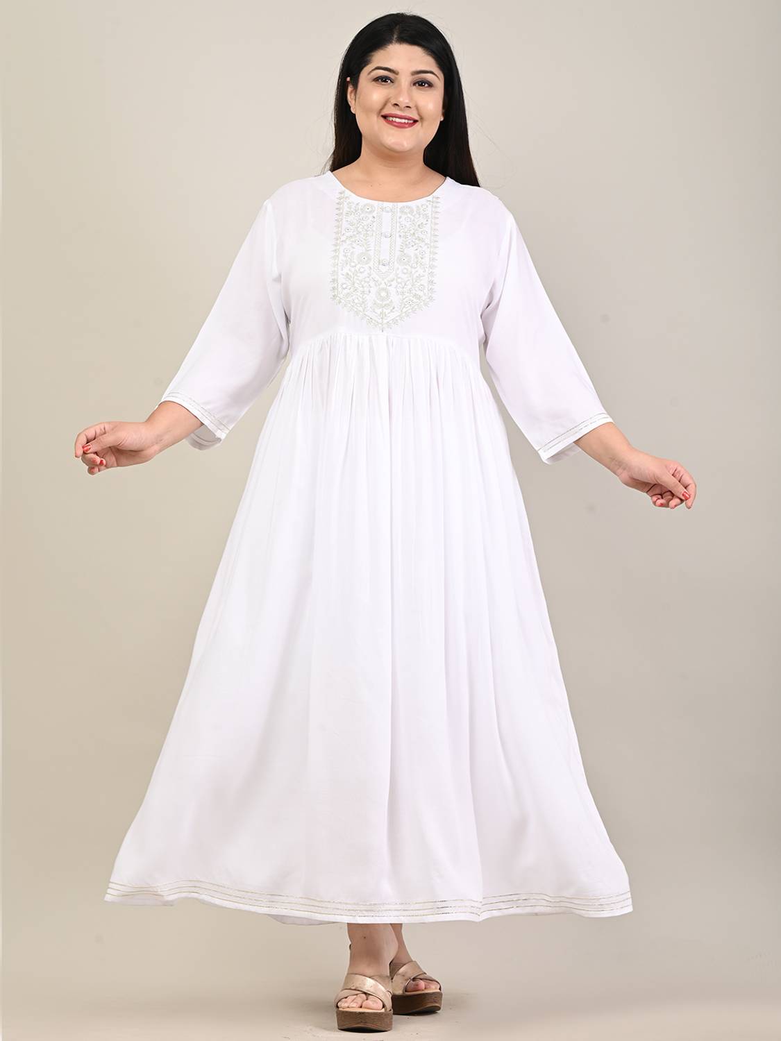 Swasti Women Printed Cotton Blend Gown Kurta (Multicolor)